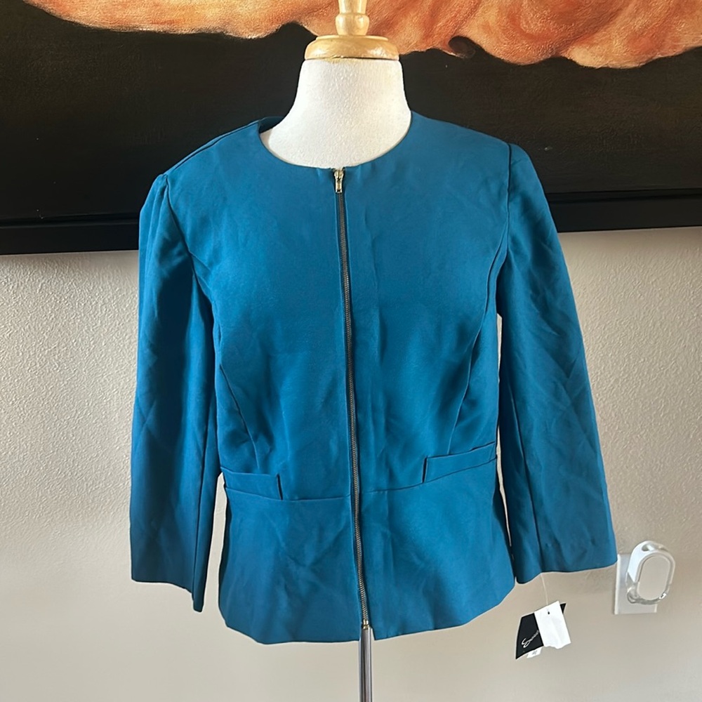 blue zip up blouse